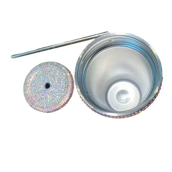 Sparkling White AB Rhinestone Tumbler with Stainless Steel Straw - Picture 6 of 6